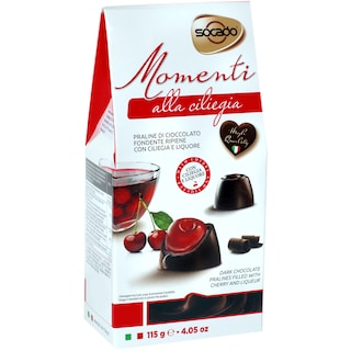 Socado | Praline de ciocolata extra amaruie umplute cu cirese si lichior 115g