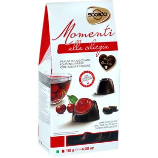 Socado | Praline de ciocolata extra amaruie umplute cu cirese si lichior 115g