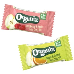 Organix | Mini batoane bio din ovaz integral cu mere, zmeura si portocale 110g