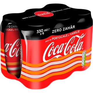 Coca-Cola | Bautura racoritoare carbogazoasa cu gust de portocale si vanilie, cu indulcitori 6x330ml
