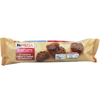 MEGA | Biscuiti cu cacao si crema cu aroma de ciocolata 72g