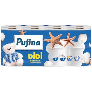 Pufina | Hartie igienica Didi briza marii, 3 straturi, 16 role