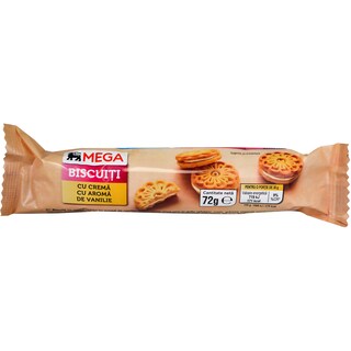 MEGA | Biscuiti cu crema cu aroma de vanilie 72g