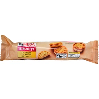 MEGA | Biscuiti cu crema cu aroma de vanilie 72g