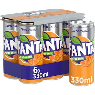 Fanta Zero Zahar | Bautura racoritoare carbogazoasa Zero cu suc de portocale 6x330ml