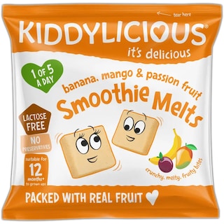 KIDDYLICIOUS | Gustare din piure de banane, mango, fructul pasiun ii, +12 luni 6g