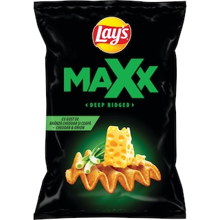 Lay's | Maxx | Chipsuri ondulate cu gust de branza Cheddar si ceapa 115g