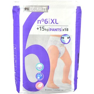 Delhaize | Scutece-chilotel bebelusi Marimea 6 XL, +15 Kg, 18 buc