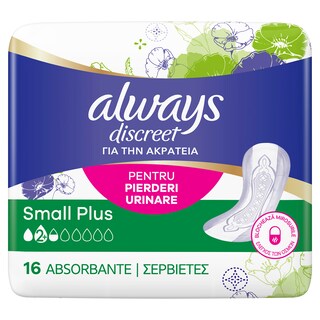 Always Discreet | Absorbante pierderi urinare Small Plus, 16 bucati
