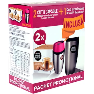 Nescafe | Dolce Gusto | Cana termoizolanta + cafea Cortado Espresso Macchiato, 2x16 capsule