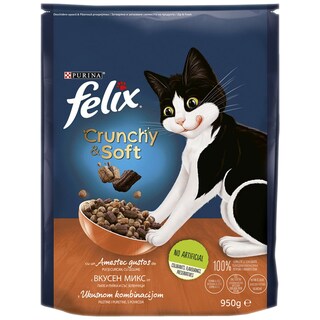 Felix | Crunchy&Soft | Hrana uscata pentru pisici, cu pui, curcan si legume 950g
