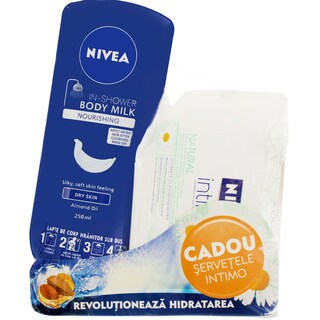 Nivea | In Shower | Lapte de corp Nourishing 250ml cu Intimo servetele naturale 20 bucati gratis