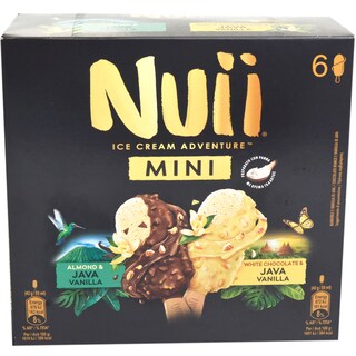 Nuii | Inghetata de vanilie Java cu ciocolata alba si cu lapte si migdale 254g