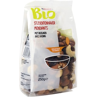 Delhaize Bio | Amestec de nuci cu stafide bio  250g