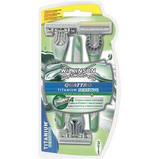 Wilkinson | Aparat ras Quattro  Titanium Sensitive, 4 lame, 3 bucati