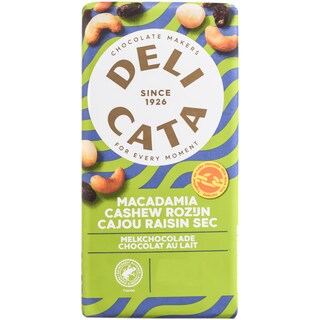Delicata | Ciocolata cu nuci macadamia, caju si stafide 150g