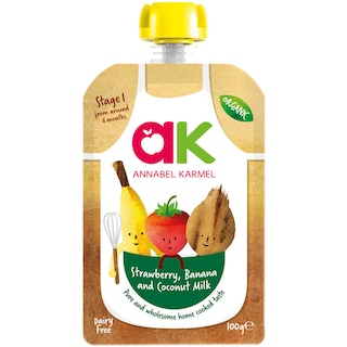 Annabel Karmel | Piure bio de fructe cu banane, mere, capsuni si lapte de cocos 100g