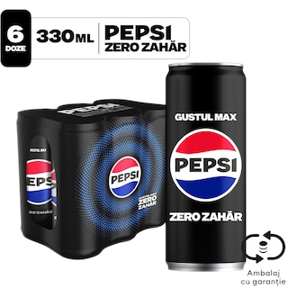 Pepsi | Zero Zahar | Bautura racoritoare carbogazoasa cu aroma de cola, cu indulcitori 6x330ml