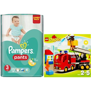 Pampers | Scutece pants 3midi jp 60buc + Lego duplo joc camion de pompieri