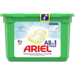 Ariel | All in 1 Pods | Detergent Sensitive Skin, 15 capsule