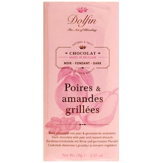 Dolfin | Ciocolata neagra cu pere si migdale prajite 70g