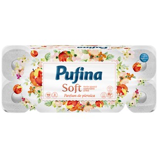 Pufina | Soft | Hartie igienica Soft Parfum de piersica, 2 straturi, 10 role