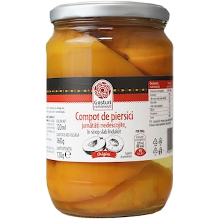 Gusturi romanesti | Compot de piersici jumatati in sirop slab indulcit 700g