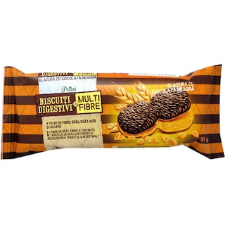 Poieni | Biscuiti digestivi multifibre cu glazura cu ciocolata neagra 54g