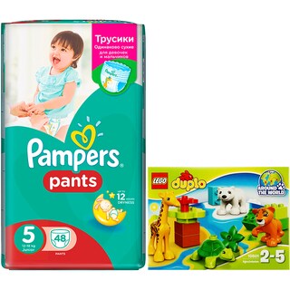 Pampers | Scutece pants 5junior jp 48buc + Lego duplo  animalele lumii