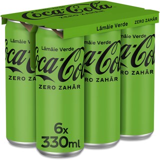 Coca-Cola Zero Zahar | Bautura racoritoare carbogazoasa cu aroma de lamaie verde 6x330ml