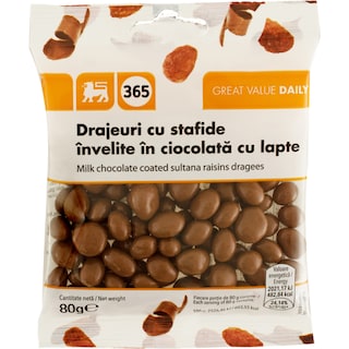 365 | Drajeuri cu stafide invelite in ciocolata cu lapte 80g
