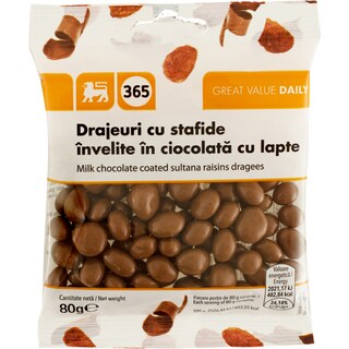 365 | Drajeuri cu stafide invelite in ciocolata cu lapte 80g