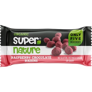 Super Nature | Ciocolata bio cu stafide invelite in zmeura 40g