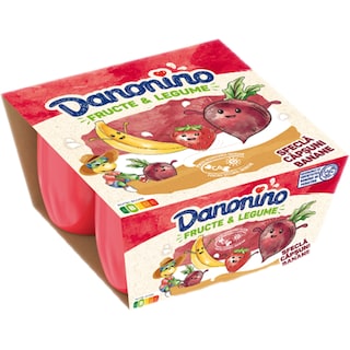 Danonino | Branzica de vaci cu piure de banane, capsuni si sfecla rosie 4x50g