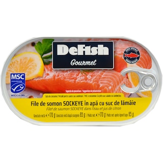 Defish | File de somon in apa cu suc de lamaie 150g