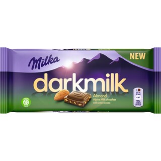 Milka | Dark Milk | Ciocolata cu lapte, cacao si migdale maruntite 85g