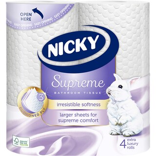 Nicky | Supreme | Hartie igienica 3 straturi, 4 role