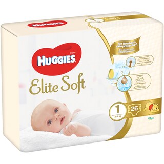 Huggies | Elite Soft | Scutece bebelusi, marimea 1, 3-5 kg, 26 buc