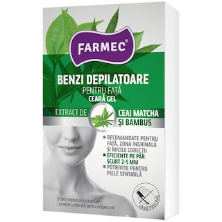 Farmec | Benzi depilatoare cu ceara-gel pentru fata 20 bucati