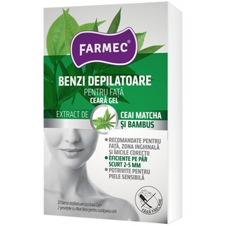 Farmec | Benzi depilatoare cu ceara-gel pentru fata 20 bucati