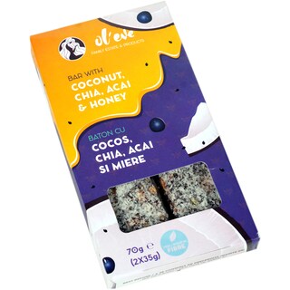Ol'eve | Baton cu cocos, chia, acai si miere 70g