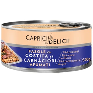 Capricii si Delicii | Fasole cu costita si carnaciori  300g