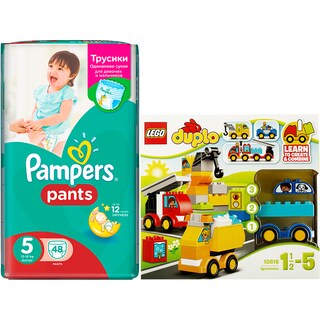 Pampers | Scutece pants 5junior jp 48buc + Lego duplo camioane