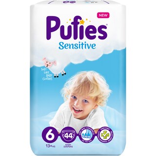 Pufies | Sensitive | Scutece bebelusi Marimea 6, 13+ kg, 44 buc