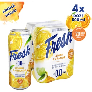 Fresh 0.0 | Bere fara alcool cu suc de lamaie si portocale 4x0.5L