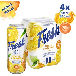 Fresh 0.0 | Bere fara alcool cu suc de lamaie si portocale 4x0.5L