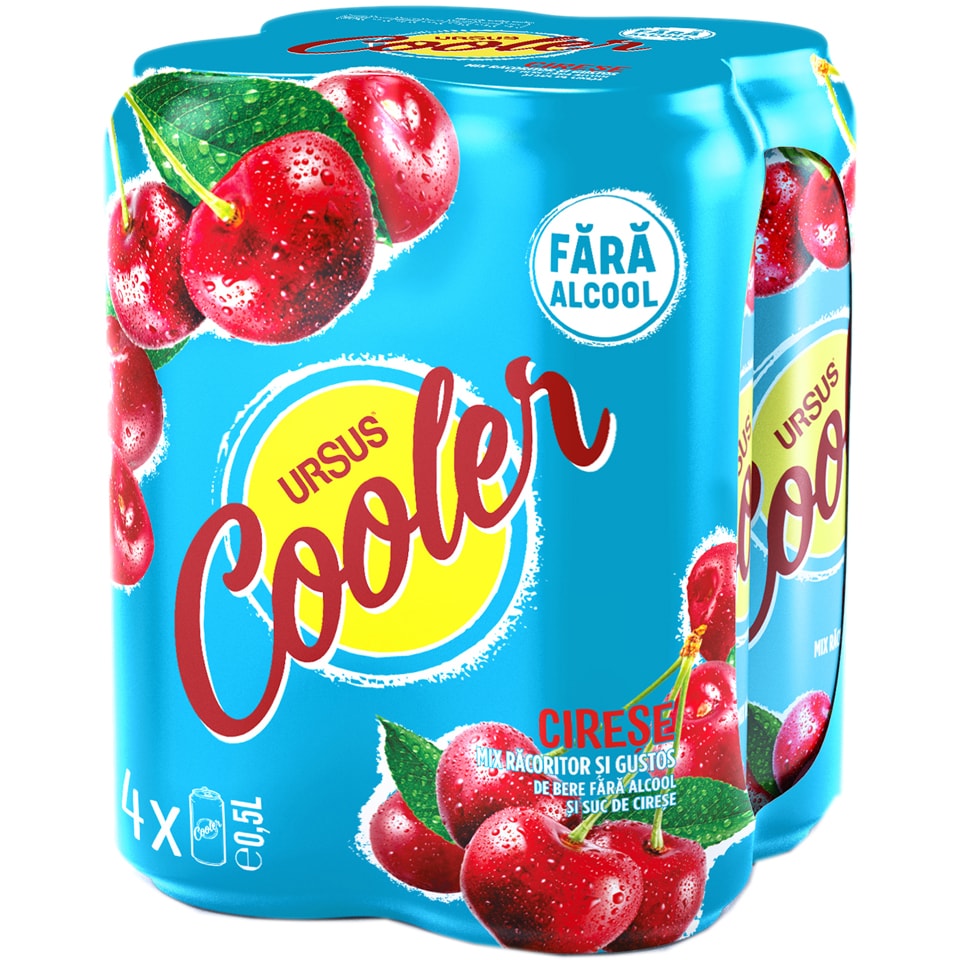 Ursus Cooler | Mix de bere fara alcool si suc de cirese 4x0.5L | Mega-image