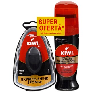 Kiwi | Burete pentru incaltaminte + crema lichida neagra 75ml