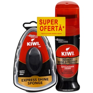 Kiwi | Burete pentru incaltaminte + crema lichida neagra 75ml