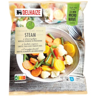 Delhaize | Amestec de morcovi, conopida si fasole verde 4x150g